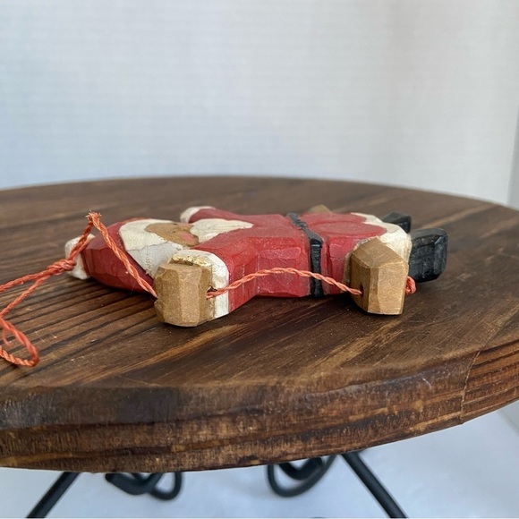 Vintage Wooden Folk Art Santa Claus Christmas Ornament Santa on a Swing - Picture 4 of 7